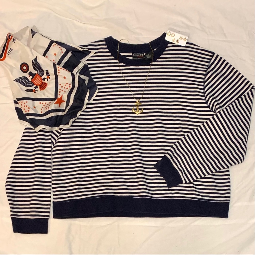 Nautical blue and white crew neck sweater